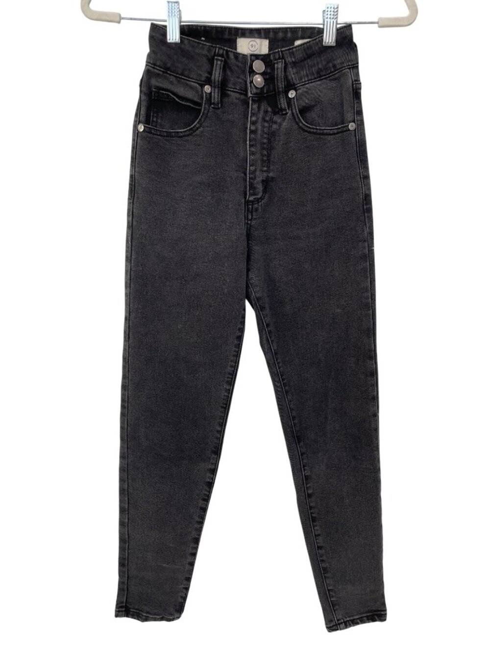 Cotton On High Grazer Skinny Jeans Size 2 Double Button Denim Gray Black Retro